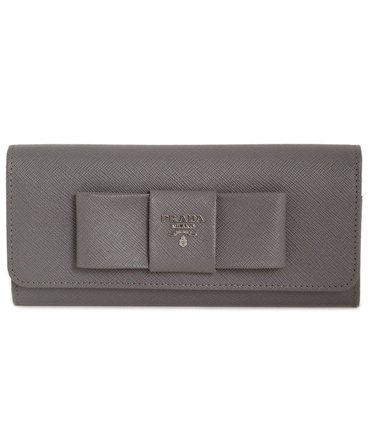 title:Prada Marble Saffiano Leather Flap Wallet With Bow Detail 1MH132 ZTM F0K44;color:Gray