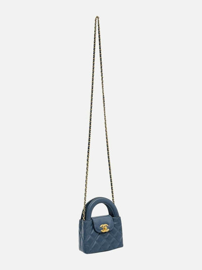 CHANEL 2023 Kelly Shopper Blue Quilted Top Handle
