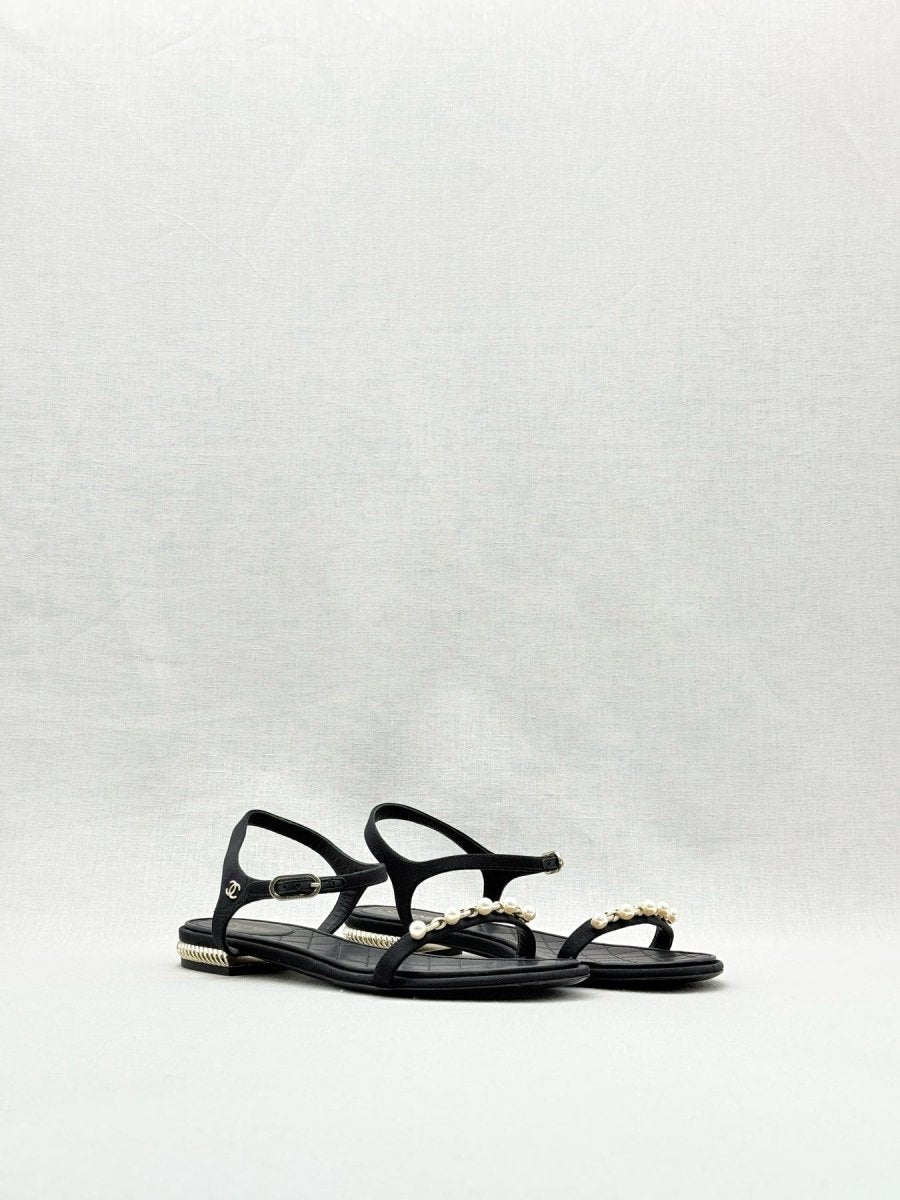 CHANEL Ankle Strap Black Size EU 38.5C Sandals