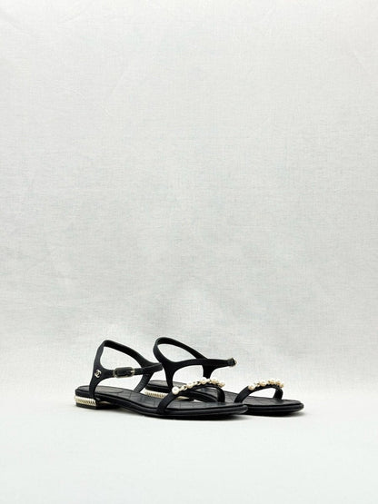 CHANEL Ankle Strap Black Size EU 38.5C Sandals