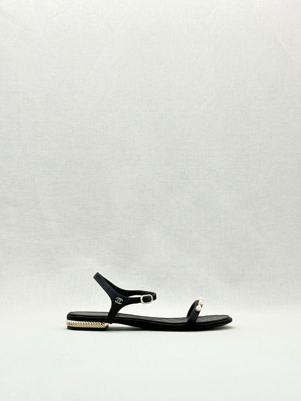 CHANEL Ankle Strap Black Size EU 38.5C Sandals
