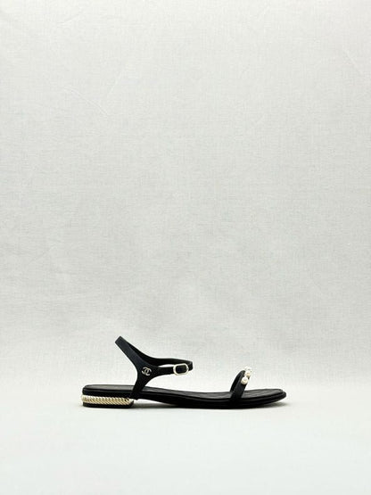 CHANEL Ankle Strap Black Size EU 38.5C Sandals