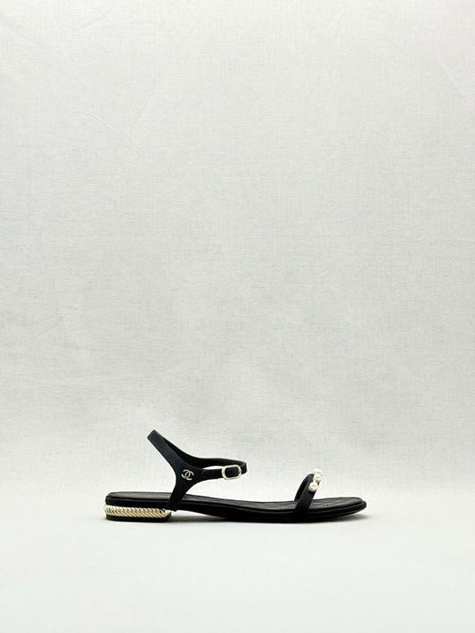 CHANEL Ankle Strap Black Size EU 38.5C Sandals
