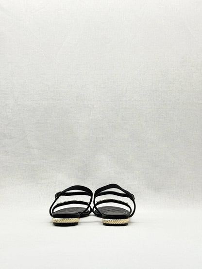 CHANEL Ankle Strap Black Size EU 38.5C Sandals