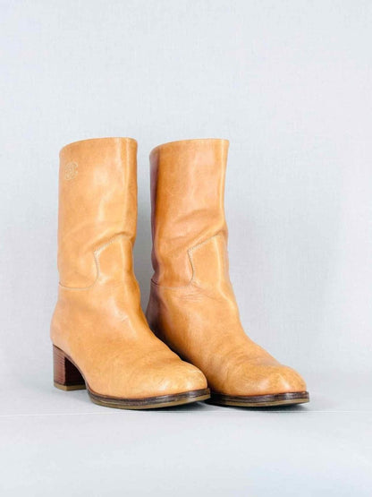 CHANEL Block Heel Beige Size EU 40.5 Mid Calf Boots