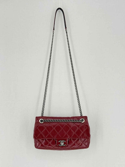 CHANEL Easy Flap Burgundy Quilted Shoulder Bag