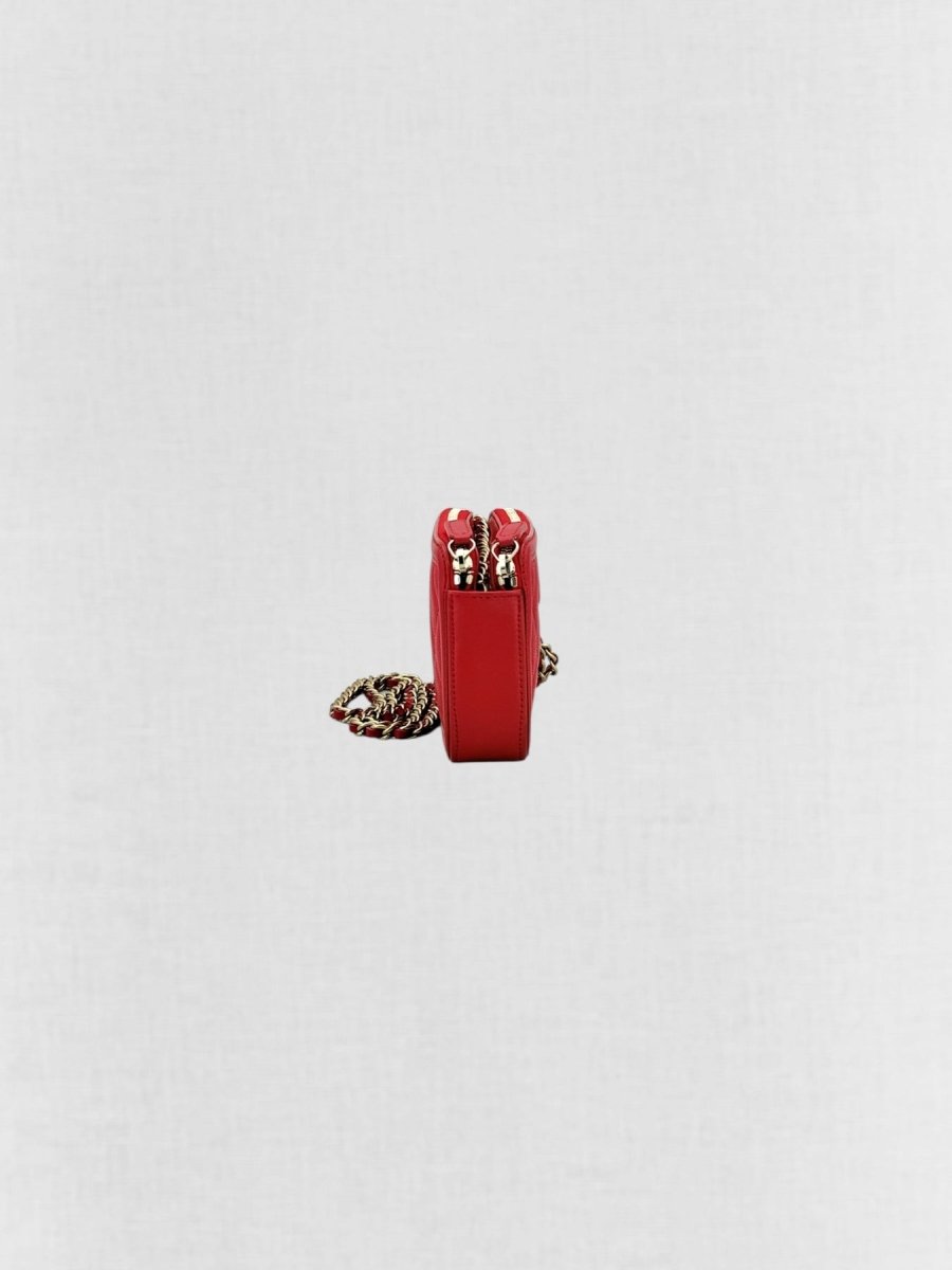 CHANEL Filigree Red Quilted Clutch