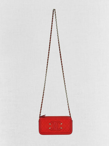 CHANEL Filigree Red Quilted Clutch