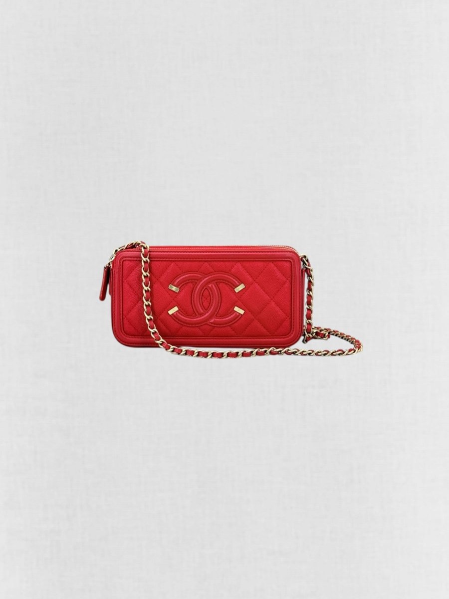 CHANEL Filigree Red Quilted Clutch