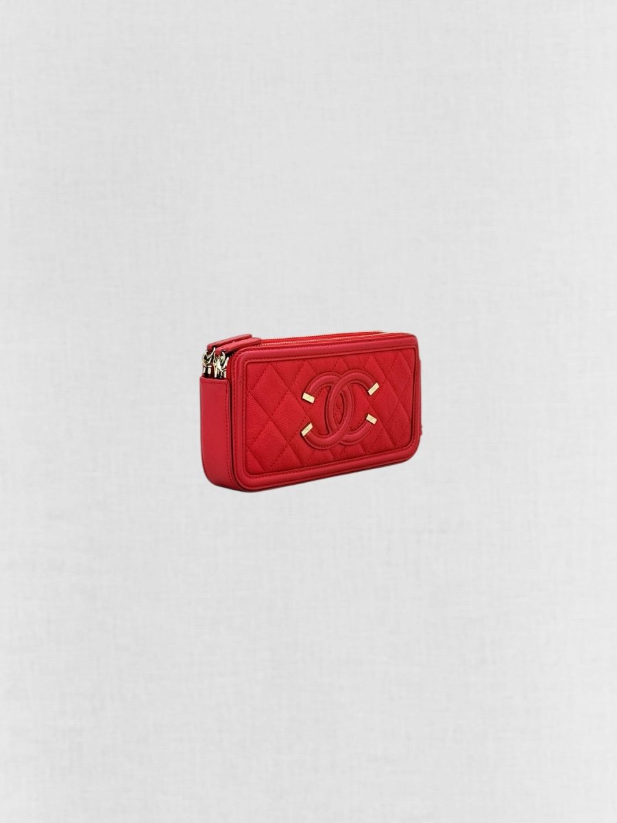 CHANEL Filigree Red Quilted Clutch