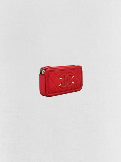 CHANEL Filigree Red Quilted Clutch