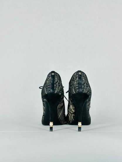 CHANEL Lace Up Black Mesh Size EU 40.5 Booties