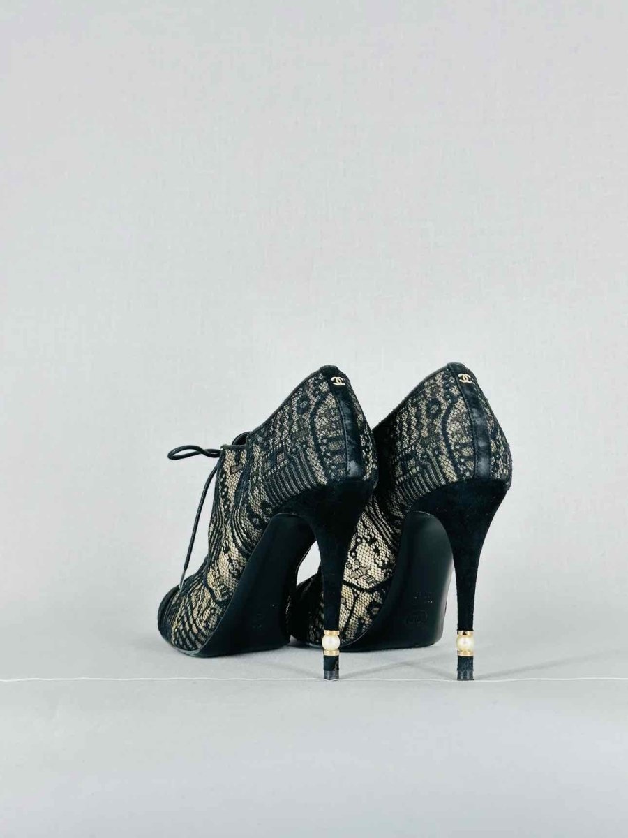 CHANEL Lace Up Black Mesh Size EU 40.5 Booties