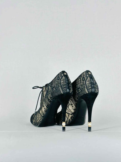 CHANEL Lace Up Black Mesh Size EU 40.5 Booties