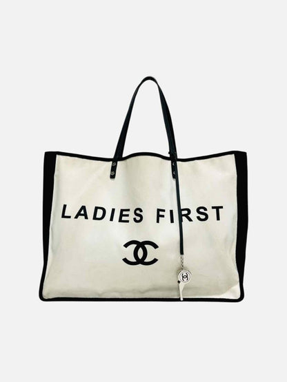 CHANEL Ladies First White & Black Tote Bag