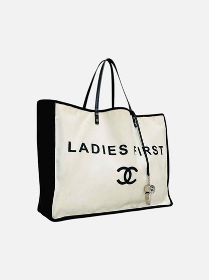 CHANEL Ladies First White & Black Tote Bag