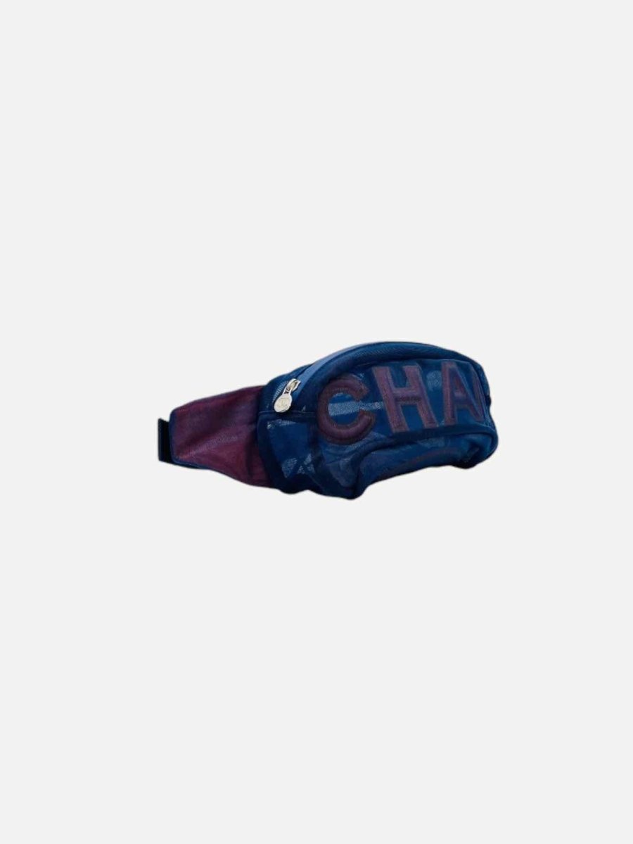 CHANEL Logo Navy Blue & Burgundy Mesh Belt Bag