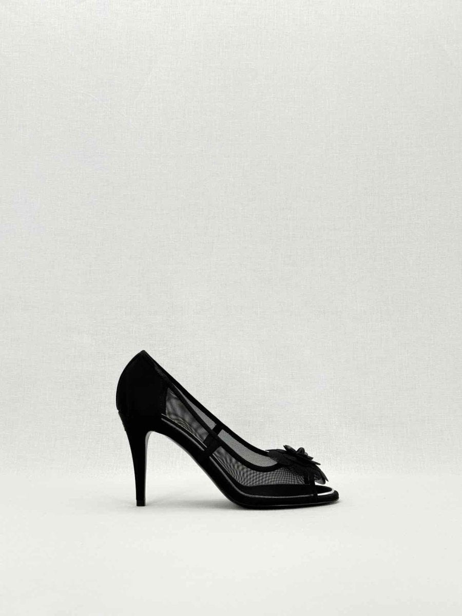 CHANEL Mesh Camellia Black Size EU 38C Pumps