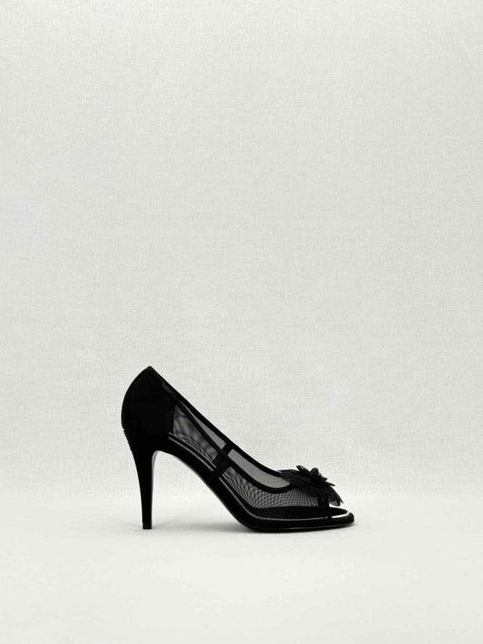 CHANEL Mesh Camellia Black Size EU 38C Pumps