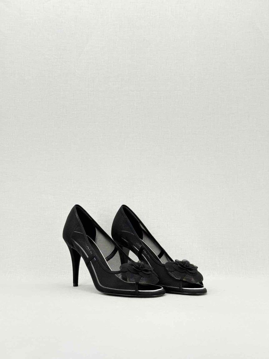 CHANEL Mesh Camellia Black Size EU 38C Pumps
