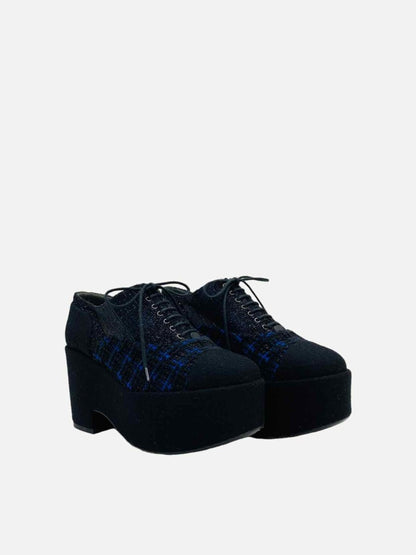 CHANEL Platform Black & Blue Size EU 36.5 Oxfords