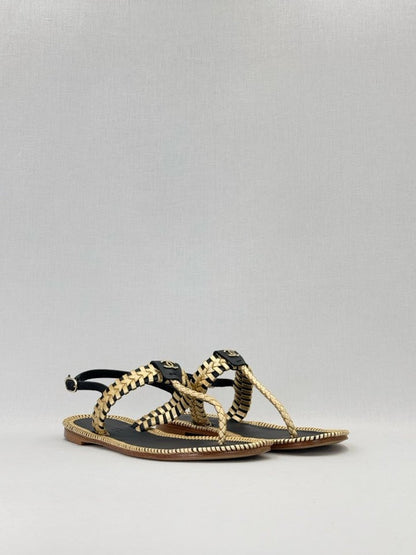 CHANEL Thong Gold & Black Size EU 39 Sandals