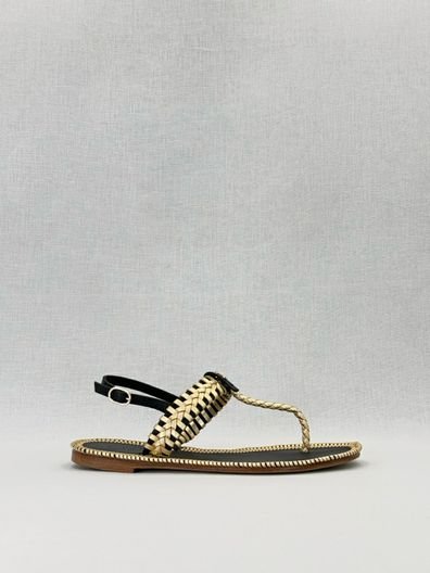 CHANEL Thong Gold & Black Size EU 39 Sandals