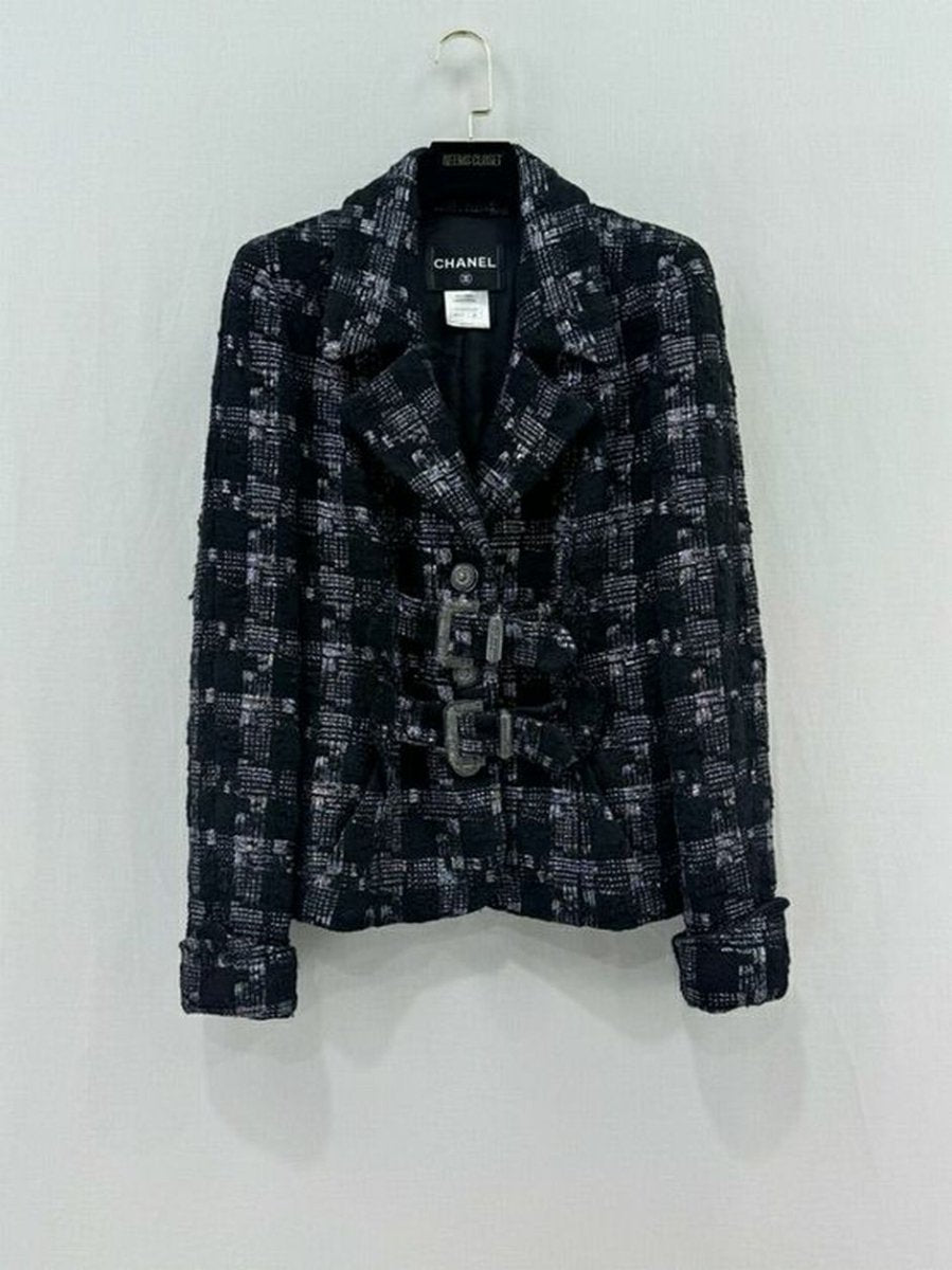 CHANEL Tweed Black & Silver Size US 6 Jacket