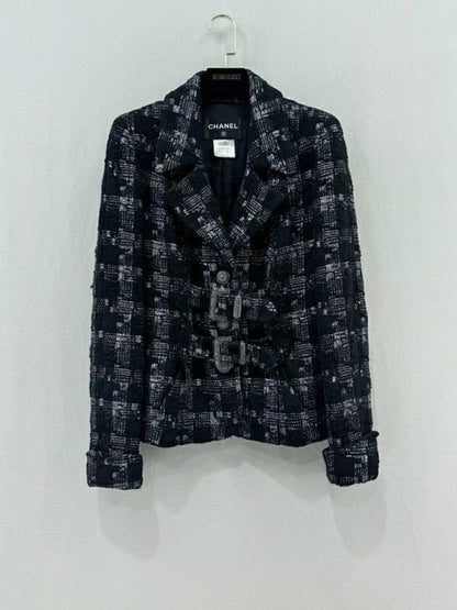 CHANEL Tweed Black & Silver Size US 6 Jacket