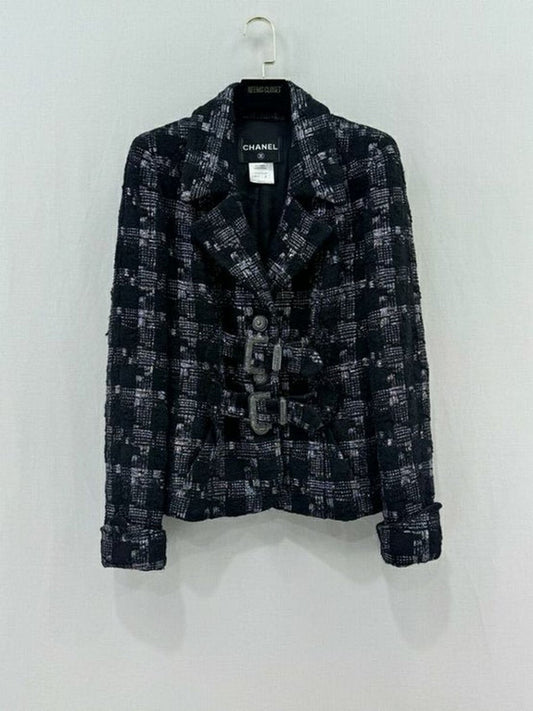 CHANEL Tweed Black & Silver Size US 6 Jacket