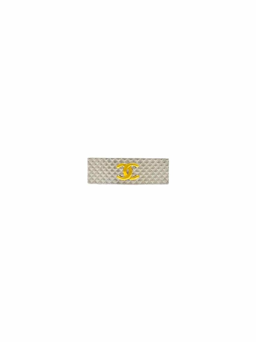 CHANEL Vintage 1990's Silver Quilted Hair Clip