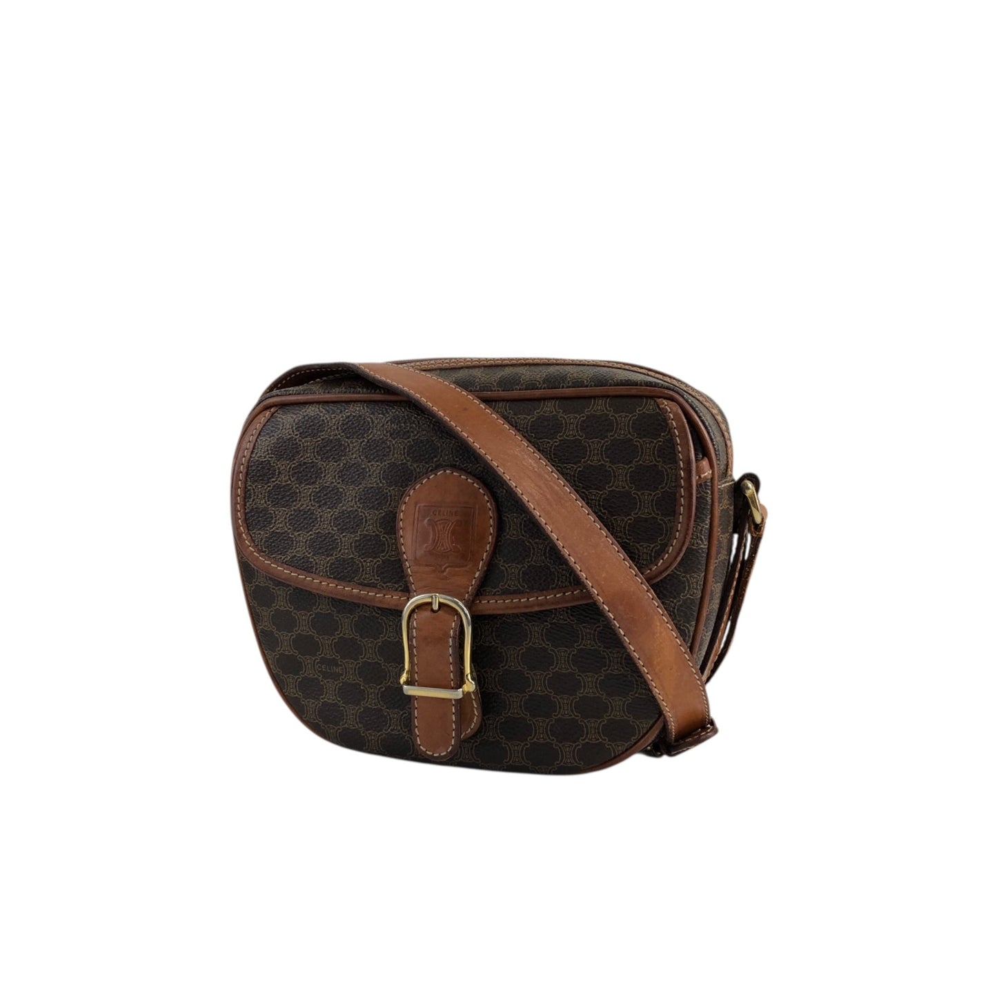 CELINE Macadam Front Buckle Shoulder bag Brown Vintage 8cjnf7