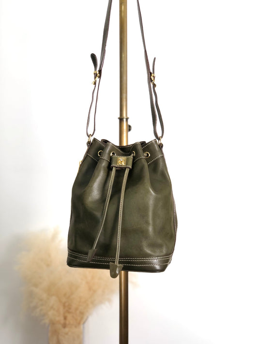 CELINE  Drawstring Shoulder bag Khaki Vintage uphaem