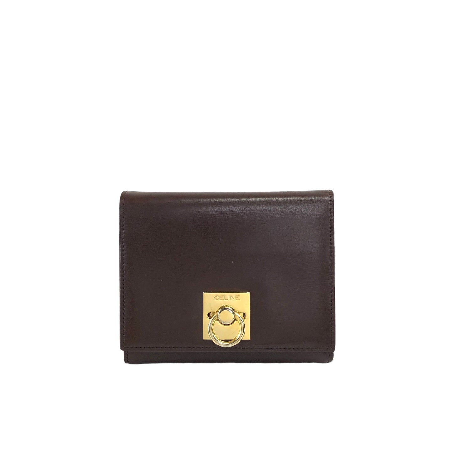 CELINE Gancini Trifold Wallet Brown Vintage 5ijktw