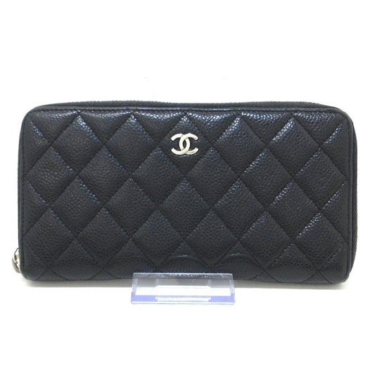 Chanel Matelasse Black Leather Quilted Zip Around Wallet