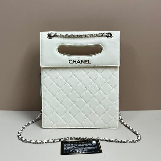 Chanel Lambskin White Way Chain Bag Medium Quilted Handbag