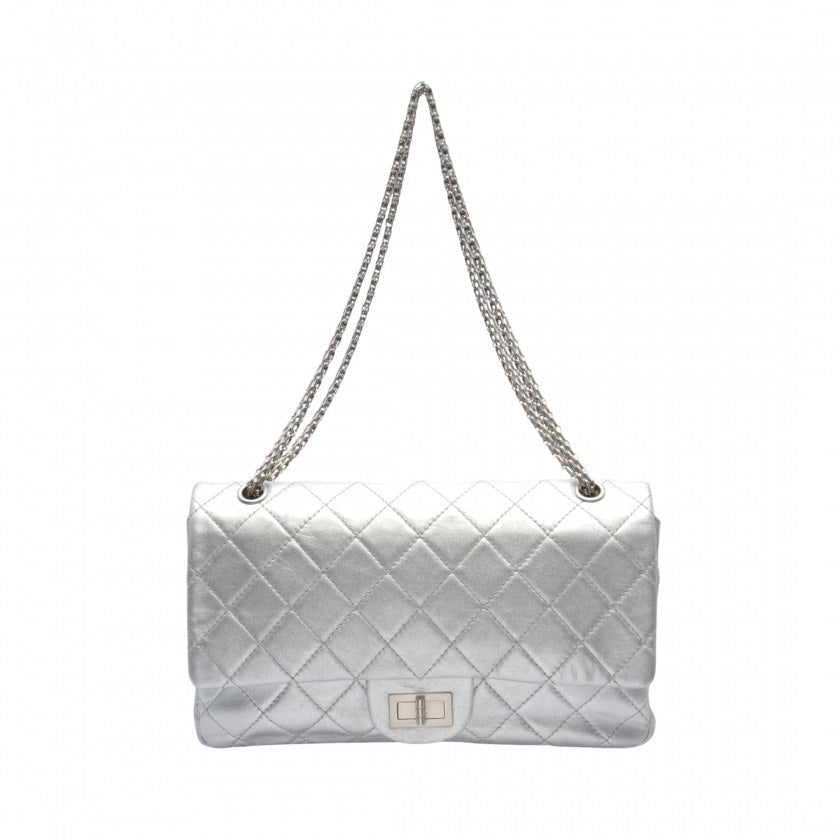 Chanel . Lambskin Jumbo Silver Double Flap Bag