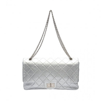 Chanel . Lambskin Jumbo Silver Double Flap Bag
