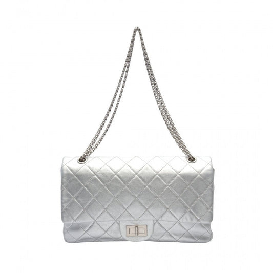 Chanel . Lambskin Jumbo Silver Double Flap Bag