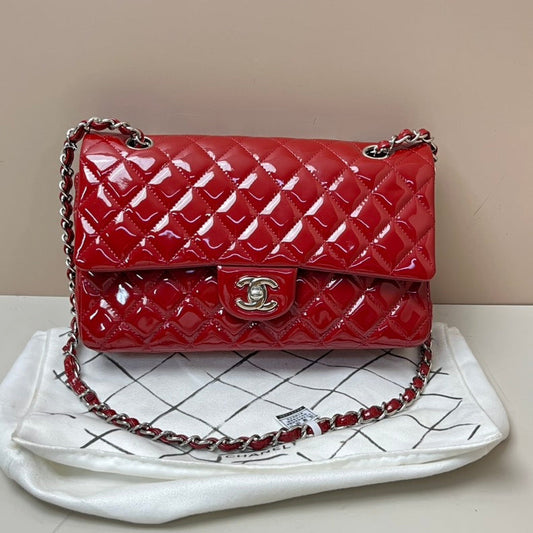 Chanel Patent Leather Red Classic Double Flap Bag Medium