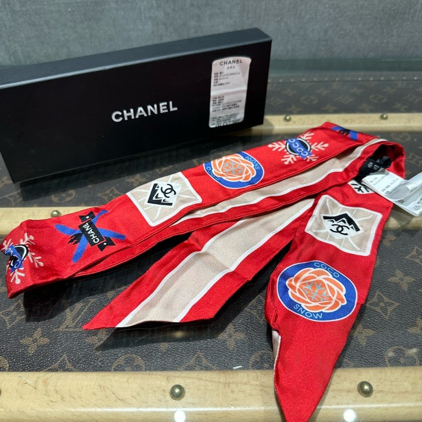 Chanel Red Hair Twilly Scarf xcm