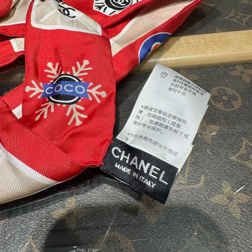 Chanel Red Hair Twilly Scarf xcm