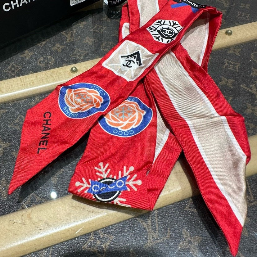 Chanel Red Hair Twilly Scarf xcm