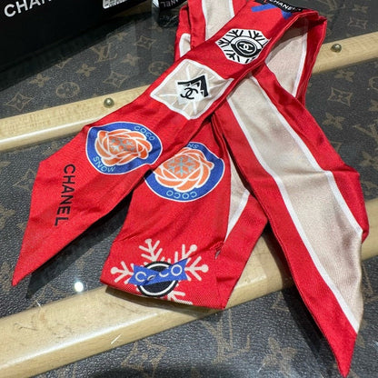 Chanel Red Hair Twilly Scarf xcm