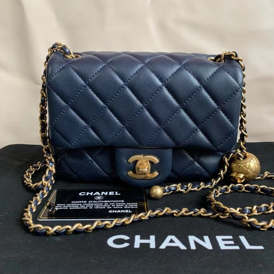 Chanel Classic Flap Black Quilted Leather Small Handbag Gold Chain