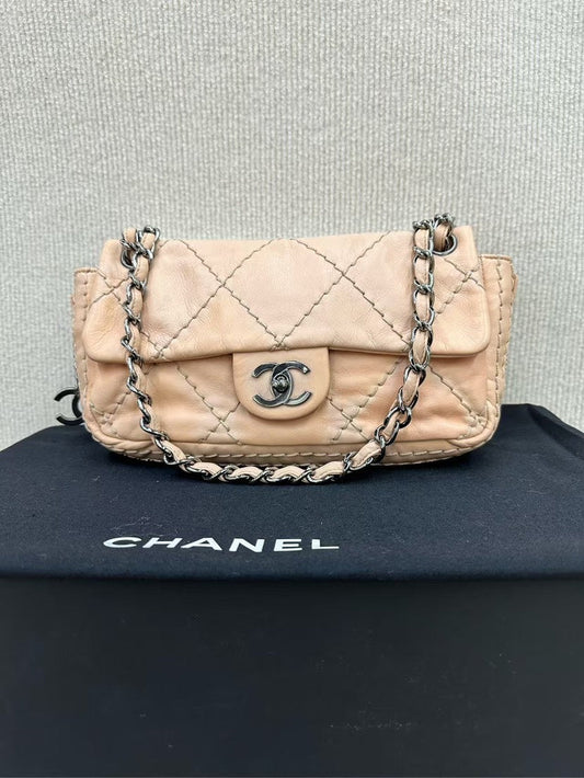Chanel Beige Quilted Leather Chain Shoulder Bag Small