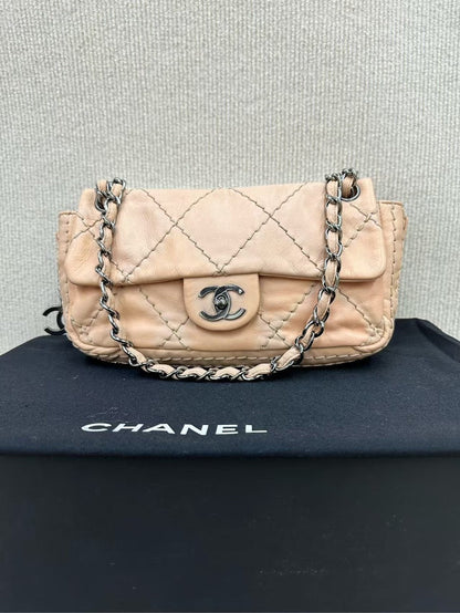 Chanel Beige Quilted Leather Chain Shoulder Bag Small