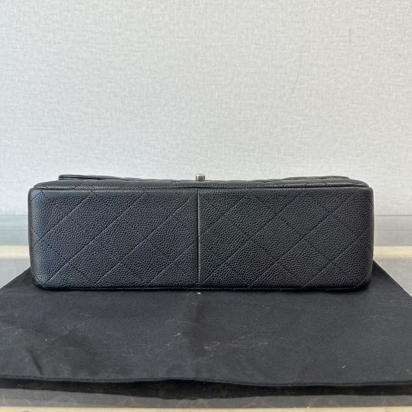 Chanel CF Jumbo Black Caviar Quilted Shoulder Bag