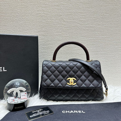 Chanel Cocohandle Lizardskin M Black Top Handle Bag