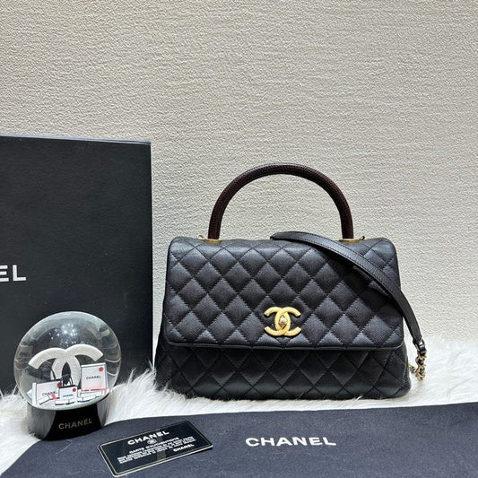 Chanel Preloved Cocohandle Lizardskin M10049 Black Top Handle Bag